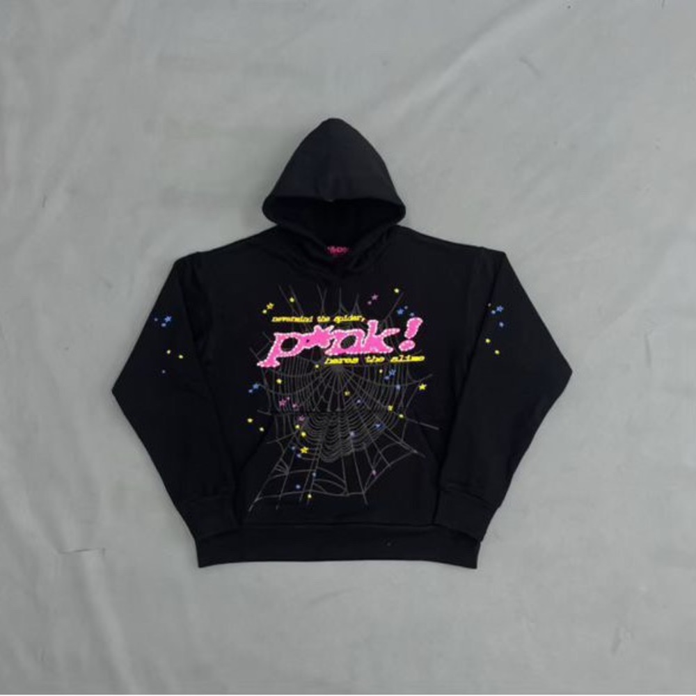 Black Hoodie with Pink and Yellow Graphic